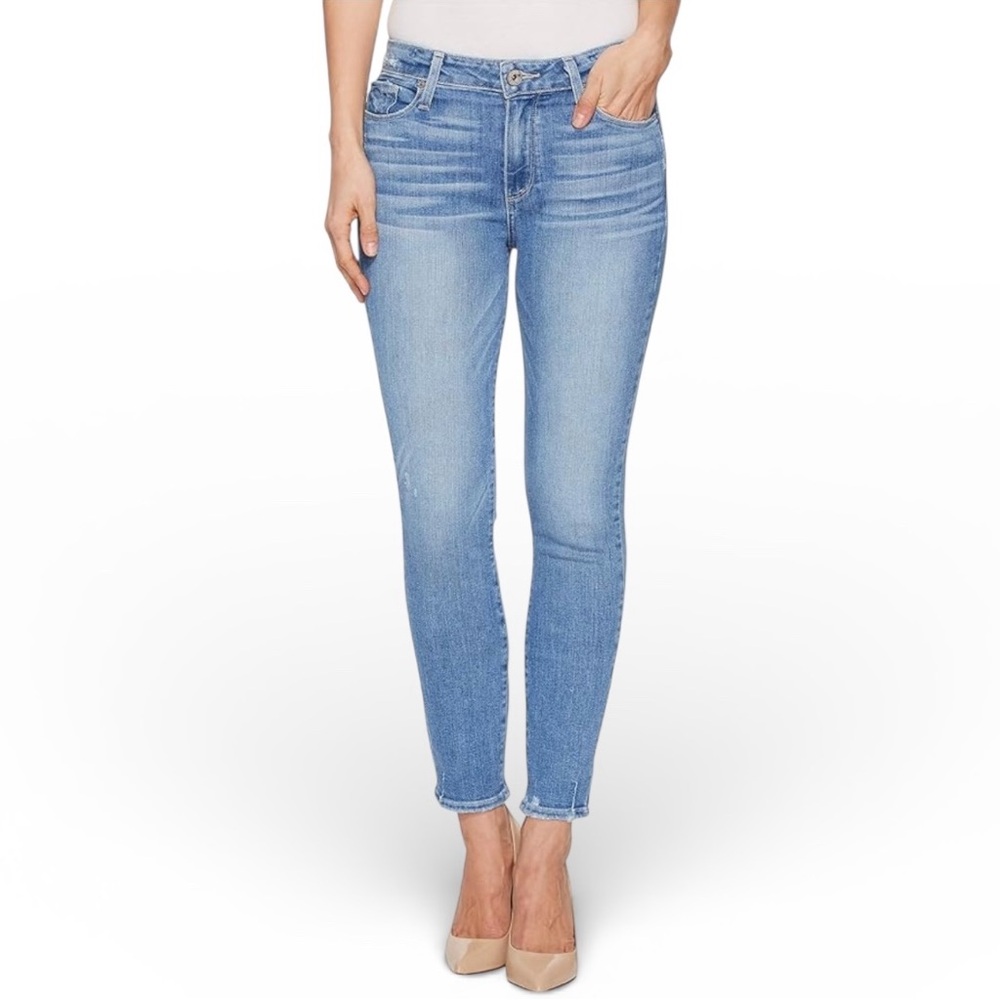 PAIGE Hoxton Crop Skinny Jeans Atterbury Blue Distressed Raw Hem Size 25